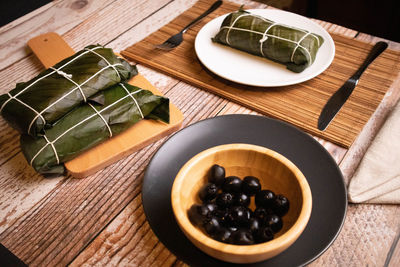 Hallaca on the table, the traditional dish of venezuelan christmas