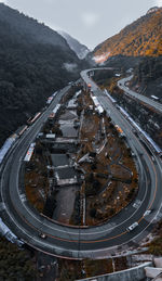 High angle view of car on road against sky