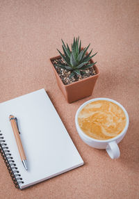 High angle view of potted plant on table