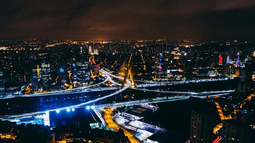 Aerial view of illuminated cityscape