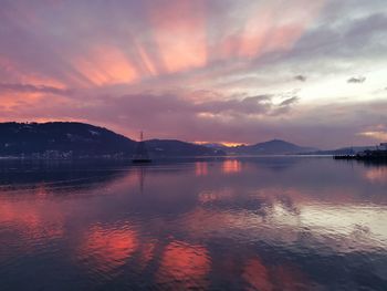 Scenic view of sunset over lake