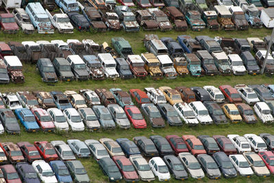 High angle view of multi colored pencils in row