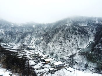 High angle view of snow covered landscape