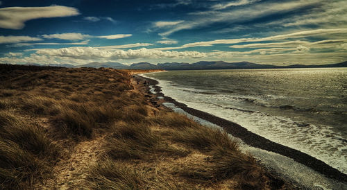 Scenic view of sea against cloudy sky
