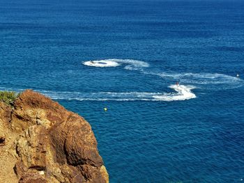 High angle view of boat in sea