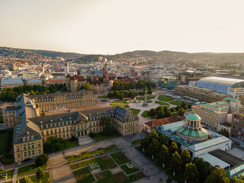 High angle view of townscape against sky