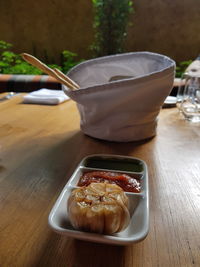 Close-up of ice cream in plate on table