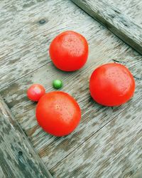 High angle view of tomatoes on table