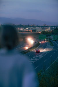 High angle view of city at night