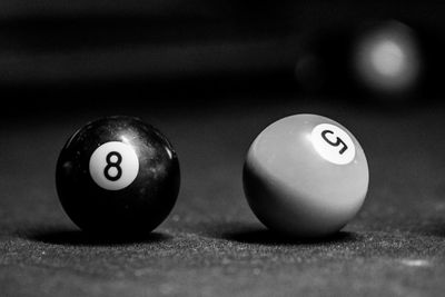 Close-up of pool balls on table