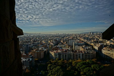 High angle view of buildings in city