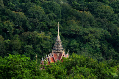 High angle view of temple amidst trees in forest