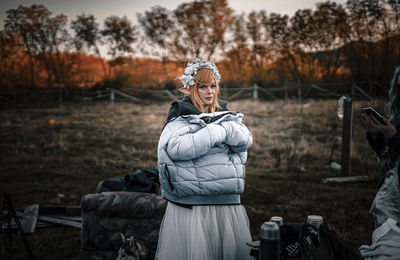 Woman on field during winter