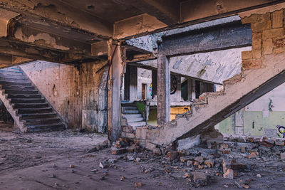 Fly of stairs in the abandoned vehicle factory called ikarus in budapest