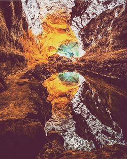 View of water flowing through rocks