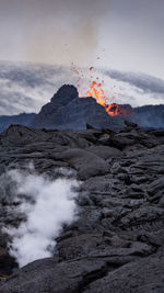 Scenic view of volcanic mountain