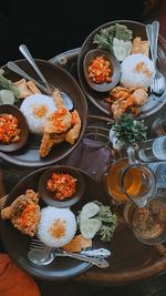 High angle view of food on table