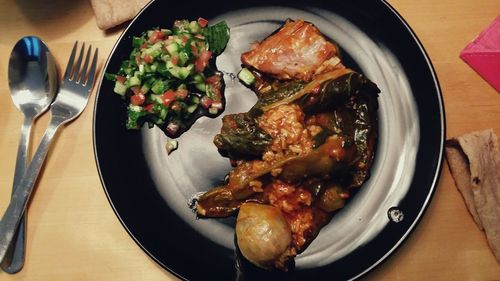 Close-up of served food in plate