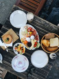 High angle view of breakfast on table