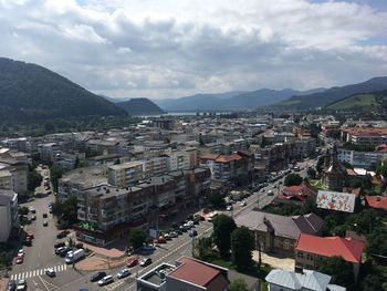 High angle view of townscape against sky