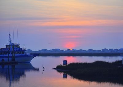 Sailboats in marina at sunset