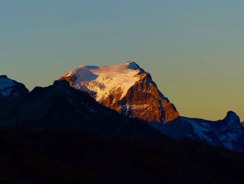 Scenic view of snowcapped mountains against clear sky