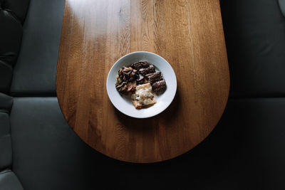 High angle view of breakfast served on table