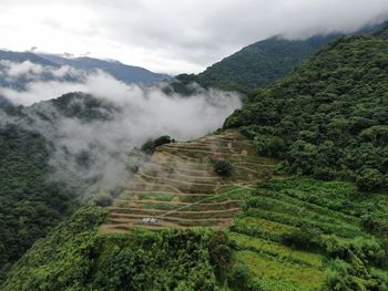 High angle view of mountains against sky