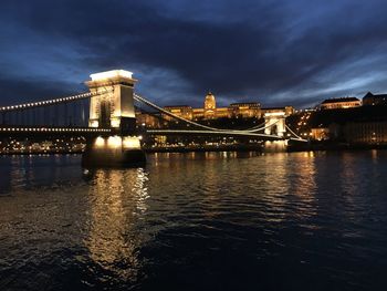 Bridge over river against cloudy sky