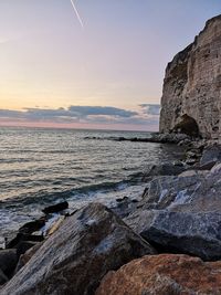 Scenic view of sea against sky during sunset