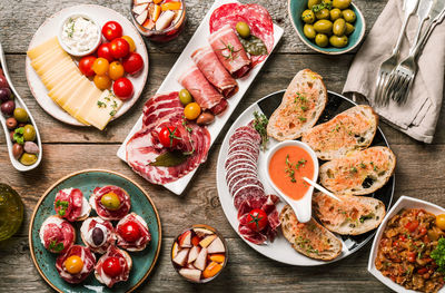 High angle view of pizza on table