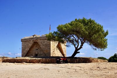 Low angle view of trees against clear blue sky