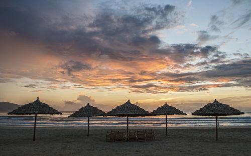 Parasol's on the empty beach in da nang