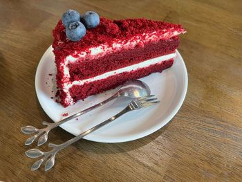 High angle view of dessert in plate on table