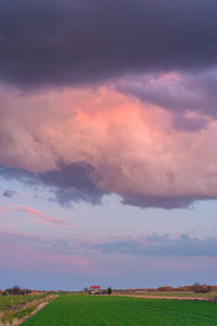 Scenic view of field against sky during sunset