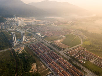 High angle view of townscape against sky