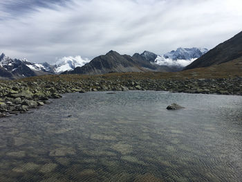 Scenic view of snowcapped mountains against sky