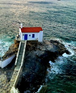 High angle view of beach by sea