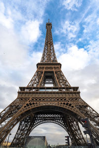 Low angle view of eiffel tower against sky