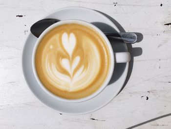 High angle view of cappuccino on table