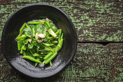 High angle view of vegetables in bowl on table