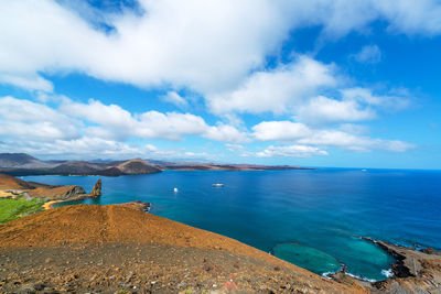 Aerial view of sea against cloudy sky