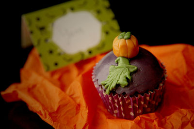 Close-up of pumpkin against black background