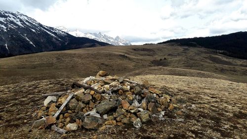 Scenic view of rocky mountains against sky