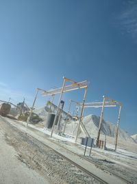 Construction site on field against clear blue sky