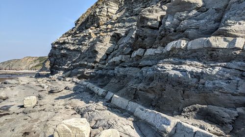 Rock formation on land against sky