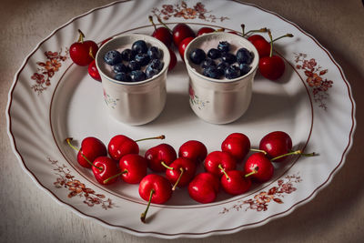 High angle view of breakfast on table