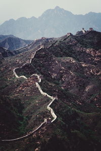 Great wall of china against foggy weather