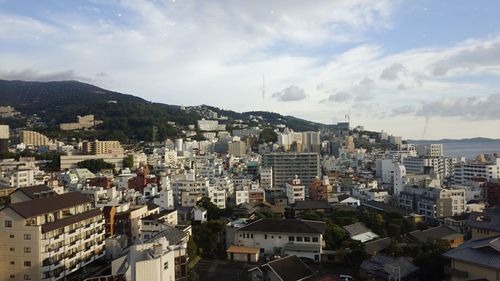 High angle view of townscape against sky