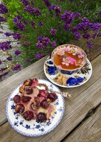 High angle view of breakfast on table